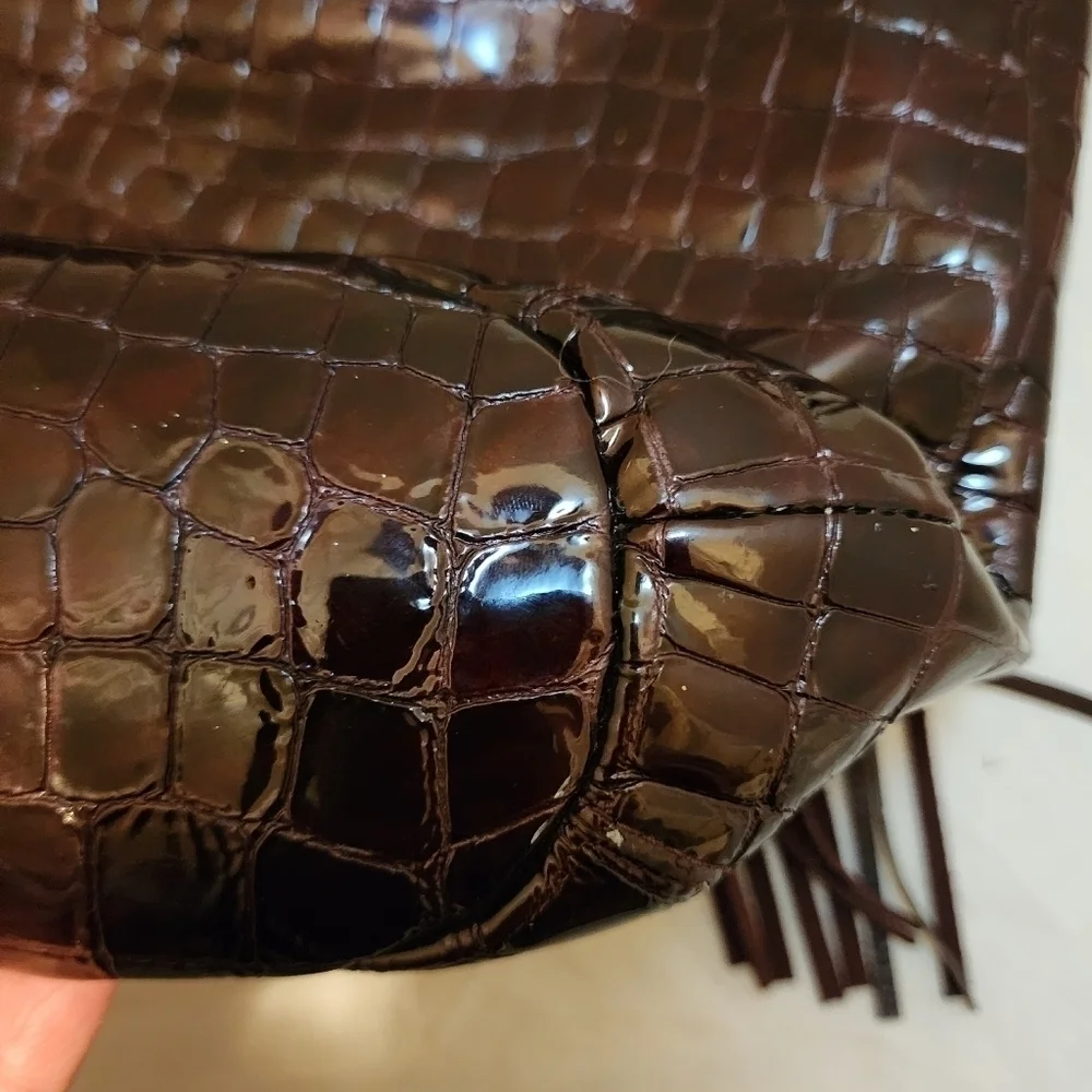 Brighton Purple Croc Embossed Leather Tote Shoulder Bag Purse Tassel Silvertone
